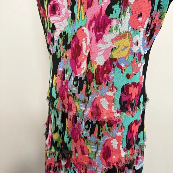 Vintage Jones Studio Dress Abstract Floral Tiered Drop Waist Art To Wear Black - Picture 8 of 10